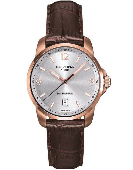 Certina Certina DS Podium C001.410.36.037.01  C0014103603701 кварцевые мужские часы серебристый циферблат, браслет кожаный — вид спереди